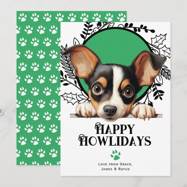 Tarjeta Festiva Felices Navidades de Perro de Toy Fox Terrier (Anverso / Reverso)