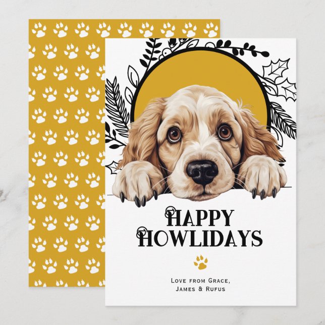 Tarjeta Festiva Felices Navidades de Perro Español Clumber de Howl (Anverso / Reverso)
