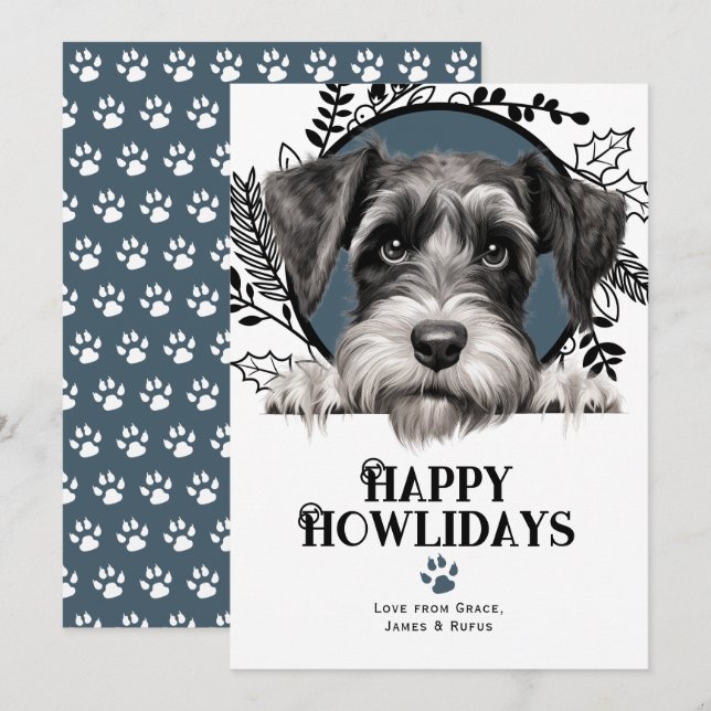 Tarjeta Festiva Felices Navidades de Perro Schnauzer Standard de H (Anverso / Reverso)