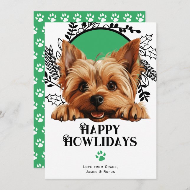 Tarjeta Festiva Felices Navidades de Perro Silky Terrier de Howlid (Anverso / Reverso)