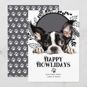 Tarjeta Festiva Felices Navidades de Perro Terrier de Boston