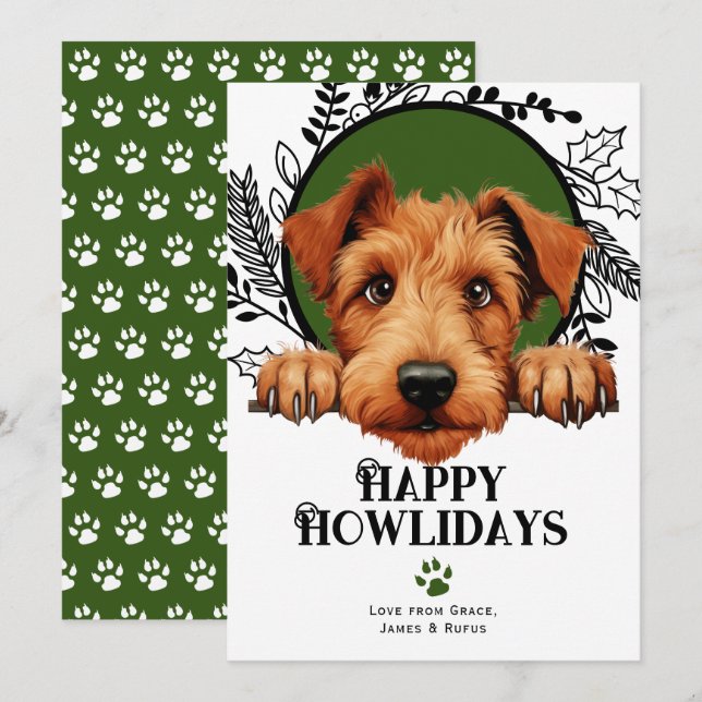 Tarjeta Festiva Felices Navidades de Perro Terrier Irlandés de How (Anverso / Reverso)
