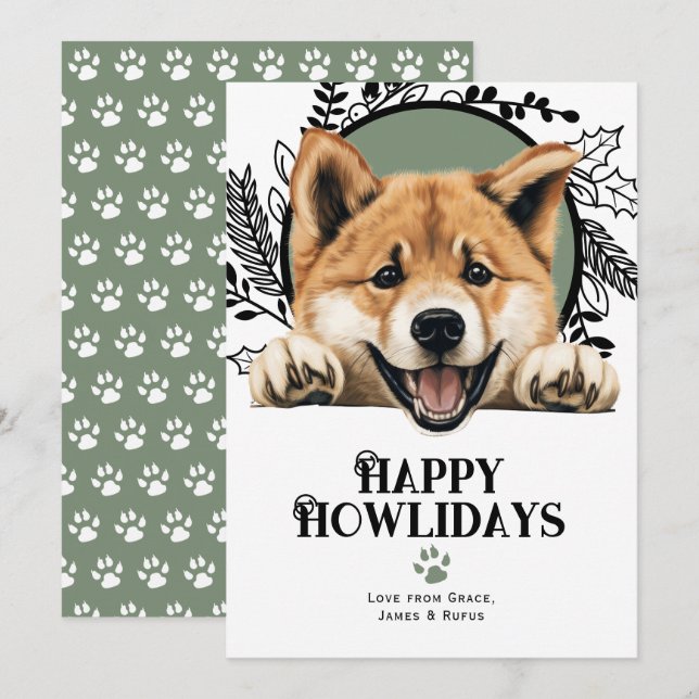Tarjeta Festiva Felices Navidades de Perros Akita de Howlidays (Anverso / Reverso)