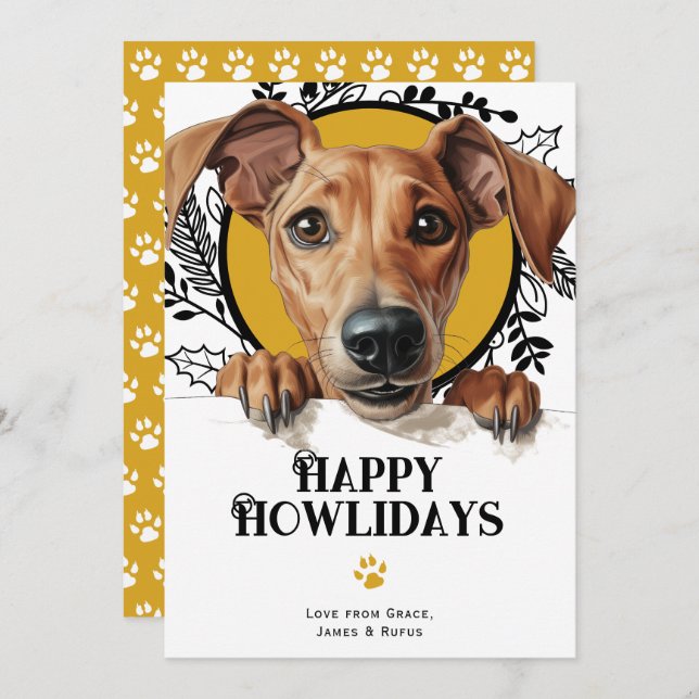 Tarjeta Festiva Felices Navidades de Perros Azawakh de Howlidays (Anverso / Reverso)