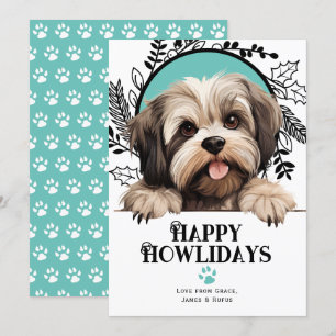 Tarjeta Festiva Felices Navidades de Perros de Amantes Lhasa