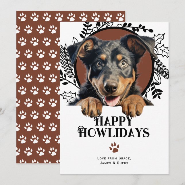 Tarjeta Festiva Felices Navidades de Perros de Beauceron de Howlid (Anverso / Reverso)