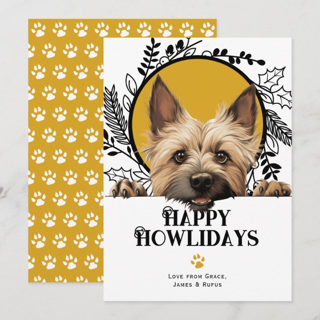Tarjeta Festiva Felices Navidades de Perros de Cairn Terrier (Anverso / Reverso)