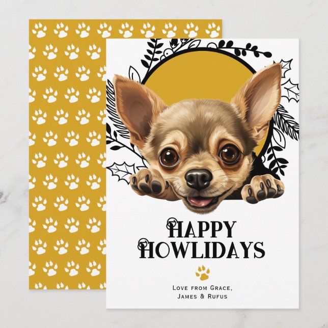 Tarjeta Festiva Felices Navidades de Perros de Chihuahua (Anverso / Reverso)