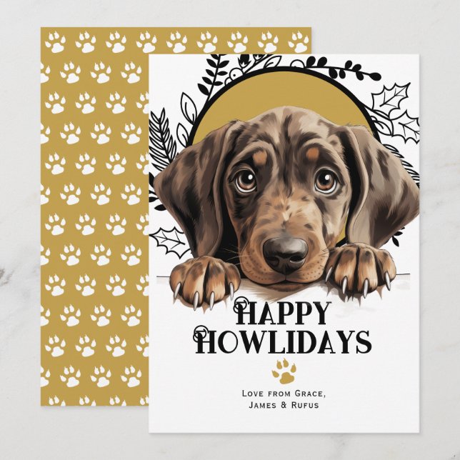 Tarjeta Festiva Felices Navidades de Perros de Hound (Anverso / Reverso)