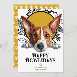 Tarjeta Festiva Felices Navidades de Perros de Howlidays Basenji