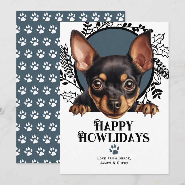 Tarjeta Festiva Felices Navidades de Perros de Pinscher en la Mini (Anverso / Reverso)