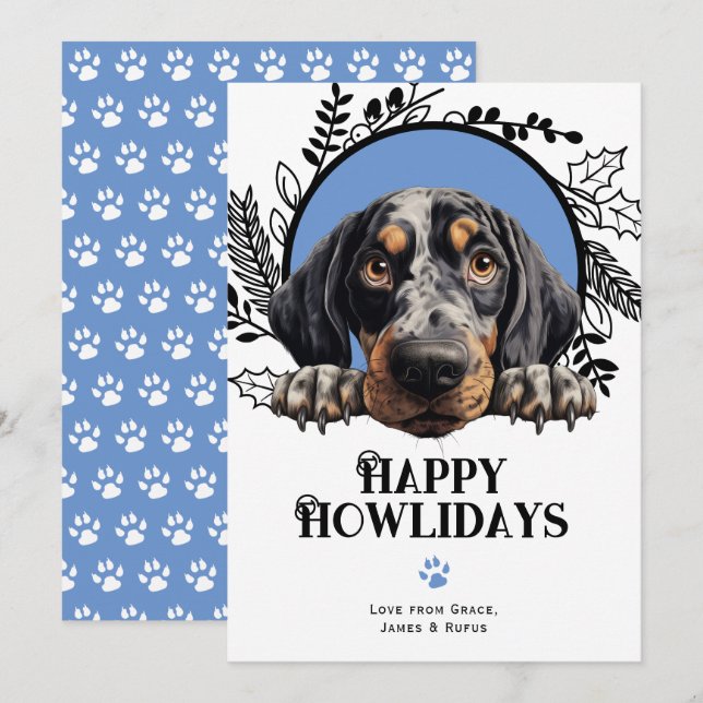 Tarjeta Festiva Felices Navidades de Perros del Coonhound Bluetick (Anverso / Reverso)