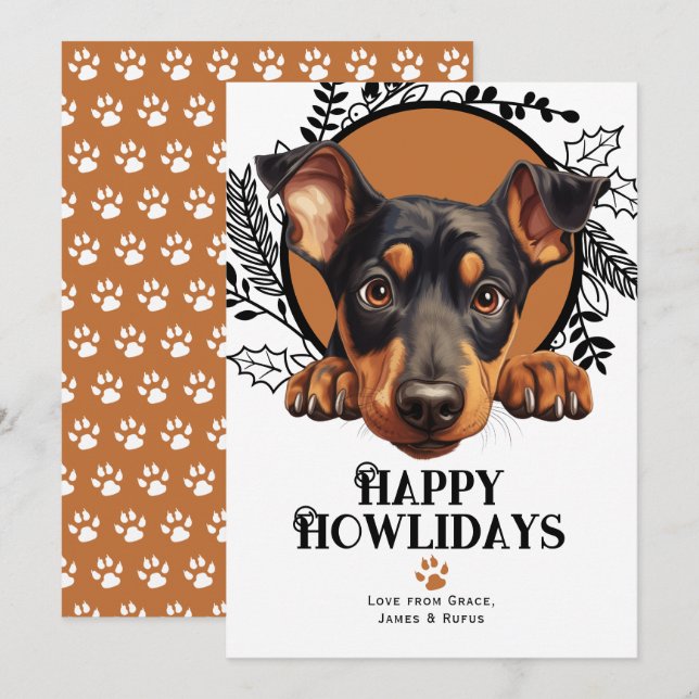 Tarjeta Festiva Felices Navidades de Perros Doberman Pinscher (Anverso / Reverso)