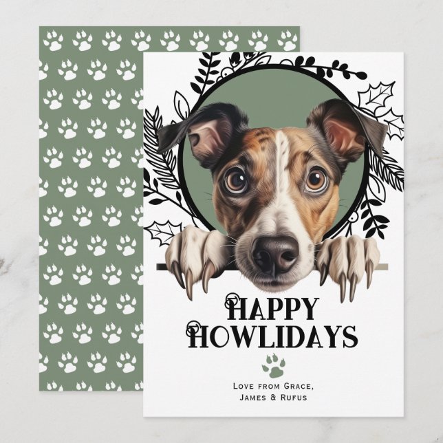 Tarjeta Festiva Felices Navidades de Perros Greyhound (Anverso / Reverso)
