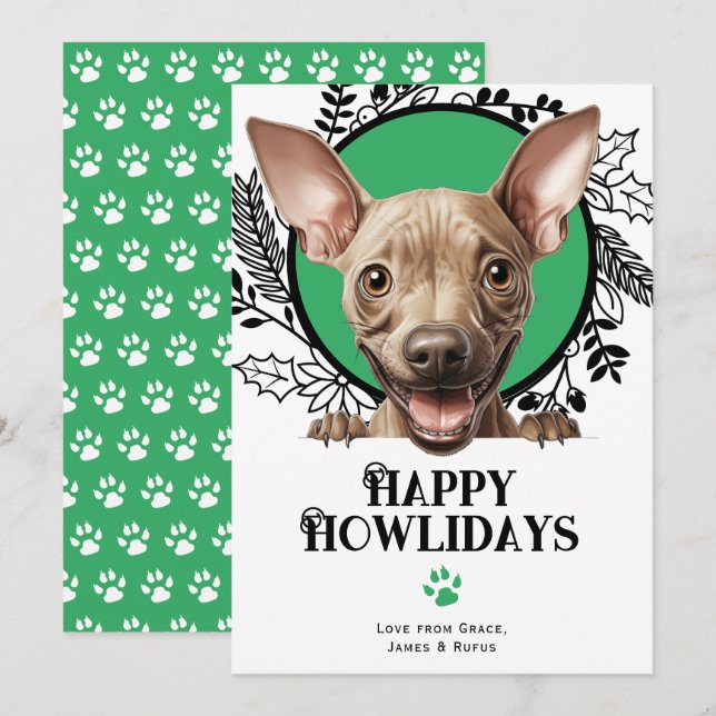 Tarjeta Festiva Felices Navidades de Perros sin Cabello de los Est (Anverso / Reverso)
