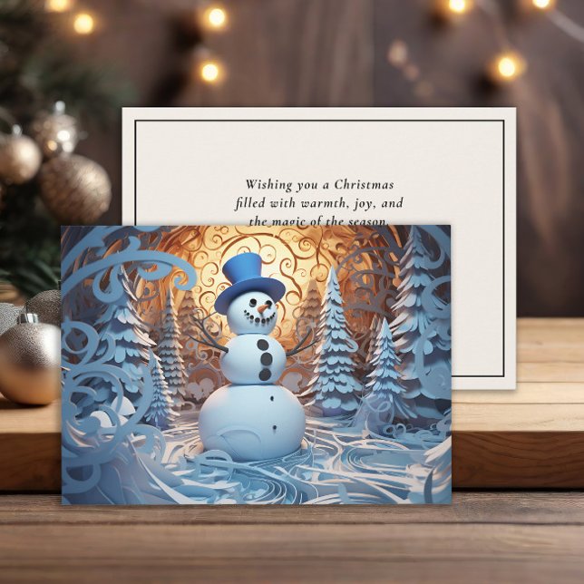 Tarjeta Festiva Felices Navidades del bosque de Snowman Top Hat Sn (Magical snowman Christmas greeting card )