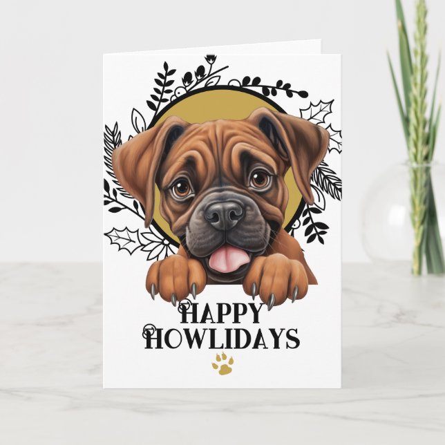Tarjeta Festiva Felices Navidades del Boxer Dog de Howlidays (Anverso)