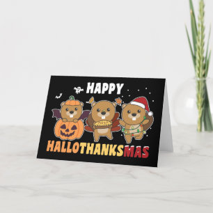 Tarjeta Festiva Felices Navidades del castor de Hallothanksmas