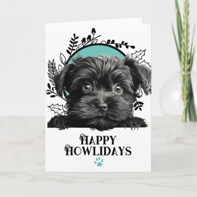 Tarjeta Festiva Felices Navidades del perro Affenpinscher de Howli (Anverso)