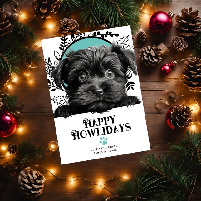 Tarjeta Festiva Felices Navidades del perro Affenpinscher de Howli (Happy Howlidays Affenpinscher Dog Christmas Holiday Cards from Ricaso. Cute dog breed holiday cards)