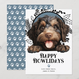 Tarjeta Festiva Felices Navidades del perro Barbet de Howlidays