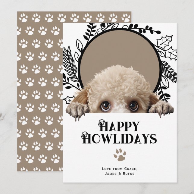Tarjeta Festiva Felices Navidades del perro caniche de Howlidays (Anverso / Reverso)