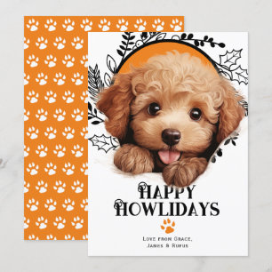 Tarjeta Festiva Felices Navidades del perro caniche de Howlidays