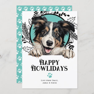 Tarjeta Festiva Felices Navidades del perro Collie de Howlidays