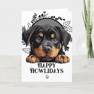 Tarjeta Festiva Felices Navidades del perro Rottweiler de Howliday