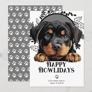 Tarjeta Festiva Felices Navidades del perro Rottweiler de Howliday