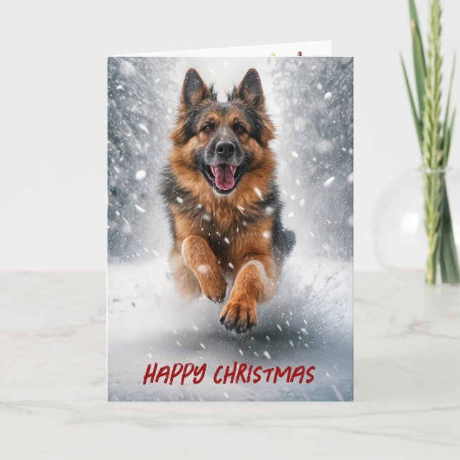Tarjeta Festiva Felices Navidades German Shepherd (Anverso)