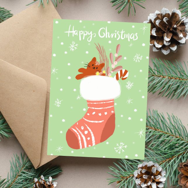 Tarjeta Festiva Felices Navidades Graciosos Gato Gatito Alzándose (Subido por el creador)