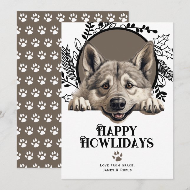 Tarjeta Festiva Felices Navidades noruegos de Perros Elkhound (Anverso / Reverso)