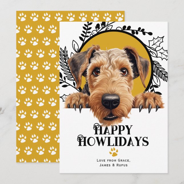 Tarjeta Festiva Felices Navidades Perros de Airedale Terrier (Anverso / Reverso)