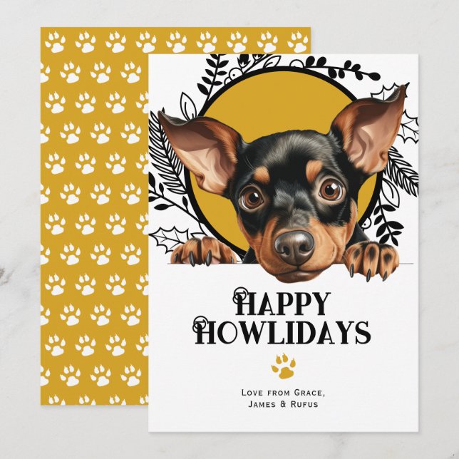 Tarjeta Festiva Felices Navidades Perros del Manchester Terrier (Anverso / Reverso)