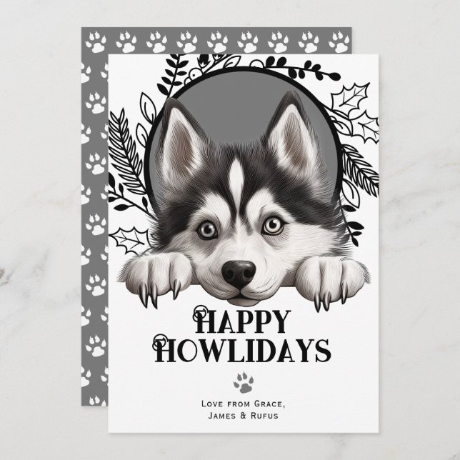 Tarjeta Festiva Felices Navidades Siberian Husky Dog (Anverso / Reverso)