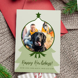 Tarjeta Festiva Felices Navidades verdes de fotos de perros de How