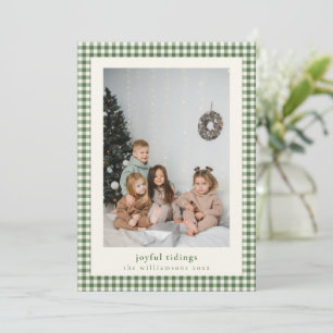 Tarjeta Festiva Felices Noticias de Cuadros de Gingham Verde Foto