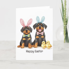Tarjeta Festiva Felices Orejas de Conejo de Rottweiler de Pascua