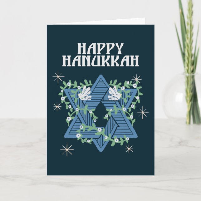 Tarjeta Festiva Felices palomas de Hanukkah Estrella de la Paz de  (Anverso)
