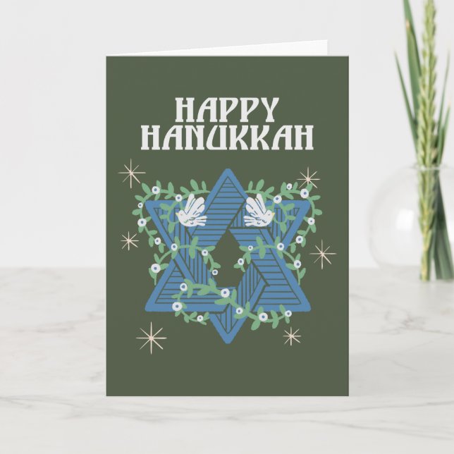 Tarjeta Festiva Felices palomas de Hanukkah Estrella de la Paz de  (Anverso)
