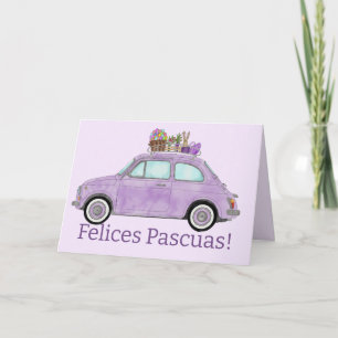 Tarjeta Festiva Felices Pascuas Fiat Retro Español de Pascua 500
