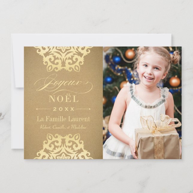 Tarjeta Festiva Felices Pascuas Tarjeta-Foto | Papel Kraft y Oro (Anverso)