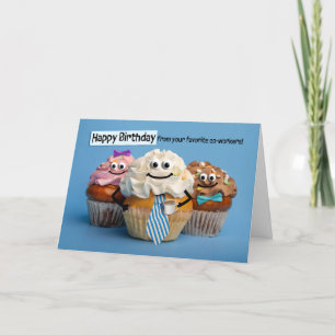 Tarjeta Festiva Felices pasteles de oficina de cumpleaños con cara