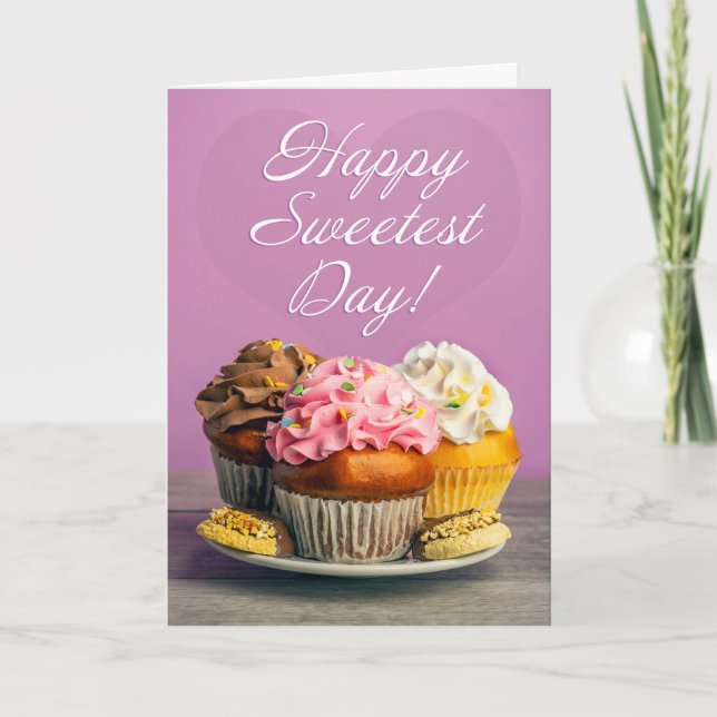 Tarjeta Festiva Felices pasteles y galletas de día en morado (Anverso)