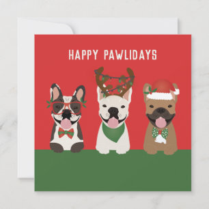 Tarjeta Festiva Felices Pawlidays Bulldoges franceses