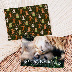Tarjeta Festiva Felices Pawlidays Cat Dog Navidades Photo Green