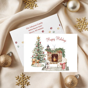 Tarjeta Festiva Felices Pawlidays Diseño de Perro - Bichon Frise