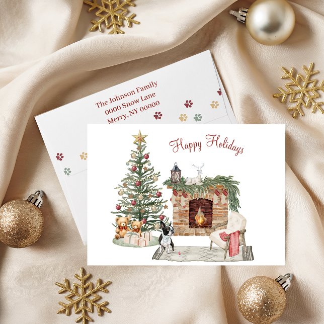 Tarjeta Festiva Felices Pawlidays Diseño de Perro - Boston Terrier (Subido por el creador)