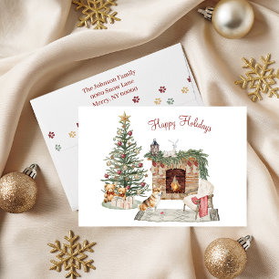 Tarjeta Festiva Felices Pawlidays Diseño de Perro - Corgi